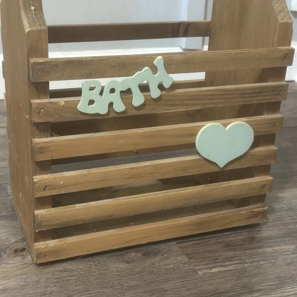 Wooden Bath Caddy Carrier With‎ Handle Hand Made Farmhouse/Country Bow & Letters